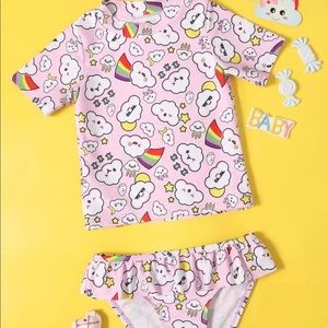 Cute cloudy rainbow 2 piece short sleeve swim suit